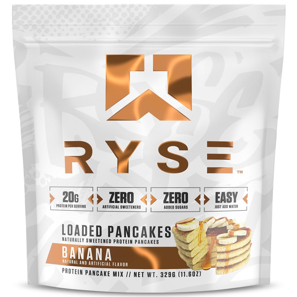 RYSE Loaded Protein Pancake & Waffle Mix - Banana - Naturally Sweetened Breakfast with 21g Protein, 3g MCTs and 2g Fiber - No Added Sugar - High Protein Snack for Clean Energy - 6 Servings