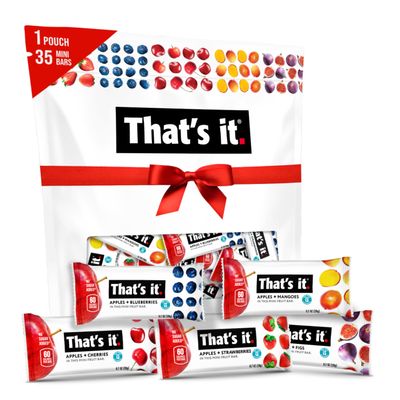 That's it. Mini Fruit Bars (Variety 35 Pack) No Sugar Added, Plant-Based, Vegan & Gluten Free, Breakfast Bar, Paleo, for Children & Adults, Non GMO, Fiber (7 Blueberry, 7 Cherry, 7 Fig, 7 Mango, 7 Strawberry)