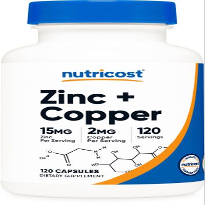 Nutricost Zinc + Copper Capsules (120 Servings)(15MG Zinc + 2MG Copper Per Serving) - Non GMO, Vegetarian