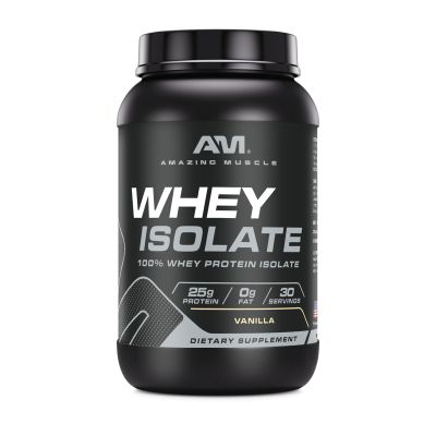 Amazing Muscle Whey Protein Isolate Powder | 25 Grams Protein Per Serving | 100% Whey Isolate | Zero Fat | Made in USA (2 Lb, Vanilla)