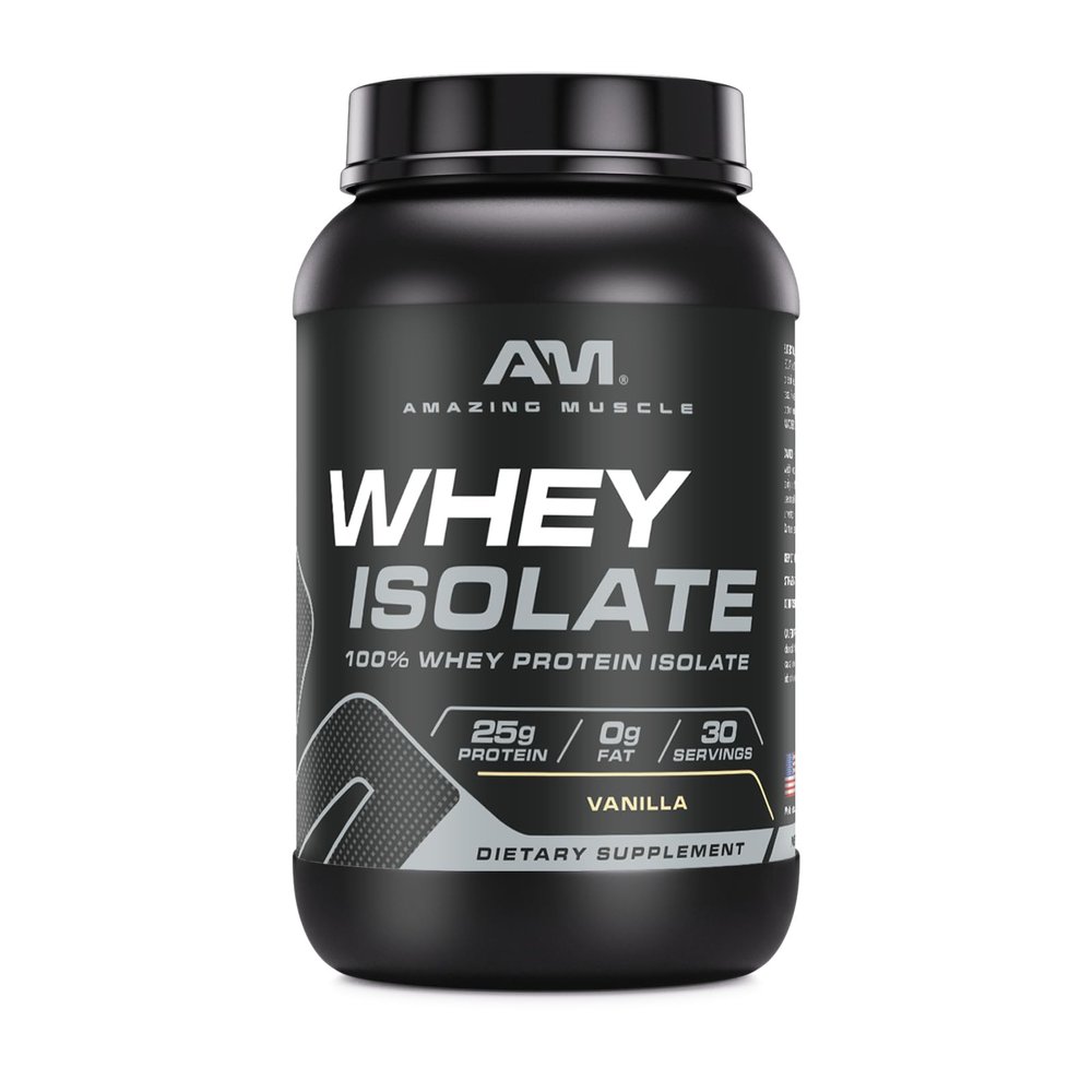 Amazing Muscle Whey Protein Isolate Powder | 25 Grams Protein Per Serving | 100% Whey Isolate | Zero Fat | Made in USA (2 Lb, Vanilla)