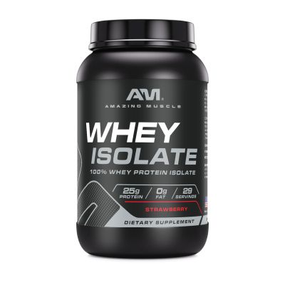 Amazing Muscle Whey Protein Isolate Powder | 25 Grams Protein Per Serving | 100% Whey Isolate | Zero Fat | Made in USA (2 Lb, Strawberry)