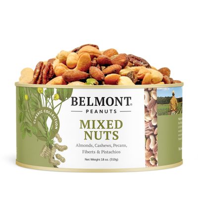 Belmont Peanuts Gourmet Sea-Salted Mixed Nuts, 18 oz (1 Pack)  Cashews, Almonds, Pecans, Filberts, Pistachios  Only 7 Simple Ingredients, No Preservatives  A Premium, Salty, Crunchy Snack