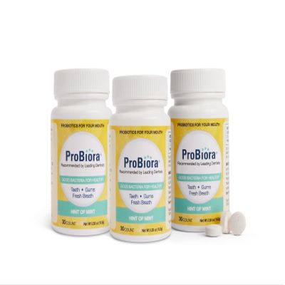 ProBiora Oral-Care Chewable Probiotic Tablets | Probiotic Supplement for Women & Men | Healthier Teeth & Gums | Fresher Breath | Whiter Teeth | Better Overall Health | 30 Count | Pack of 3 | Mint