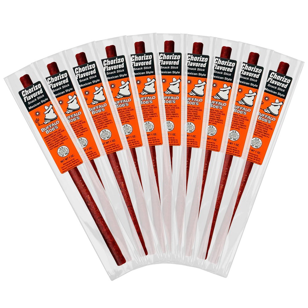 Buffalo Bob's Wild Game Meat Snack Stick - Chorizo Mexican Style Stick 10 Pack