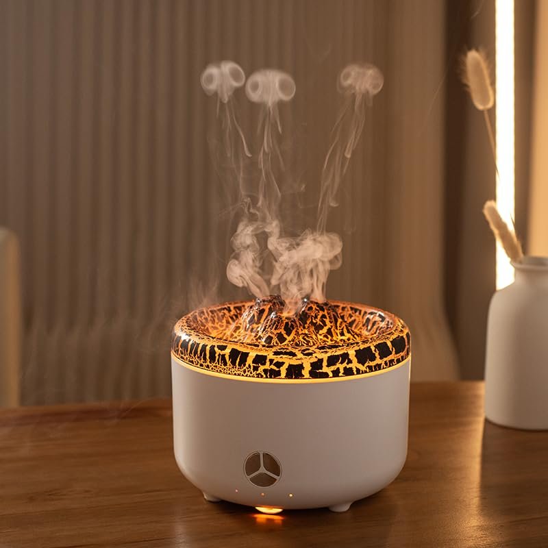 500ML Volcano Flame Diffuser,Essential Oil Diffusers for Home,Decorative Bedroom Aromatherapy Scent Air Diffuser Ultrasonic Aroma DefusersWhite