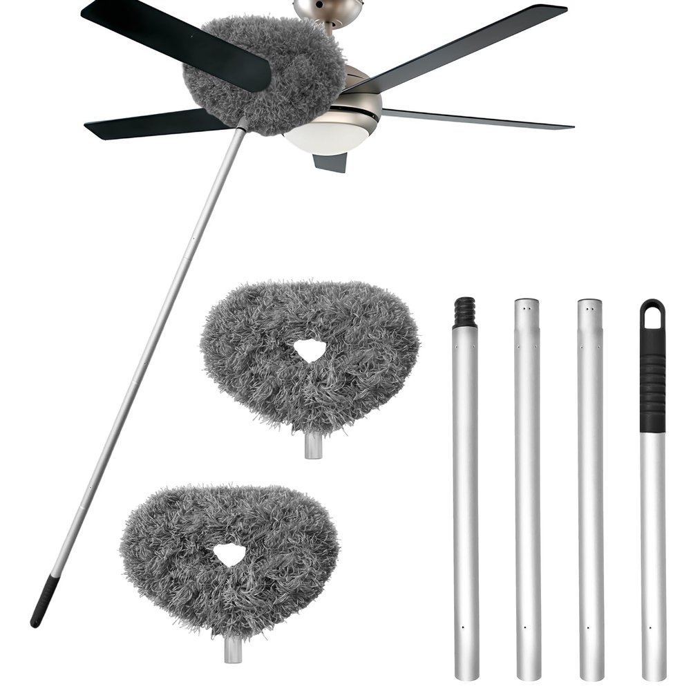 Ceiling Fan Cleaner Duster,Reusable Microfiber Ceiling Fan Blade Cleaner Duster with Extendable Long Handle Removable 13 to 48 in for Cleaning Bookshelves,Door,Window Top (Gray)