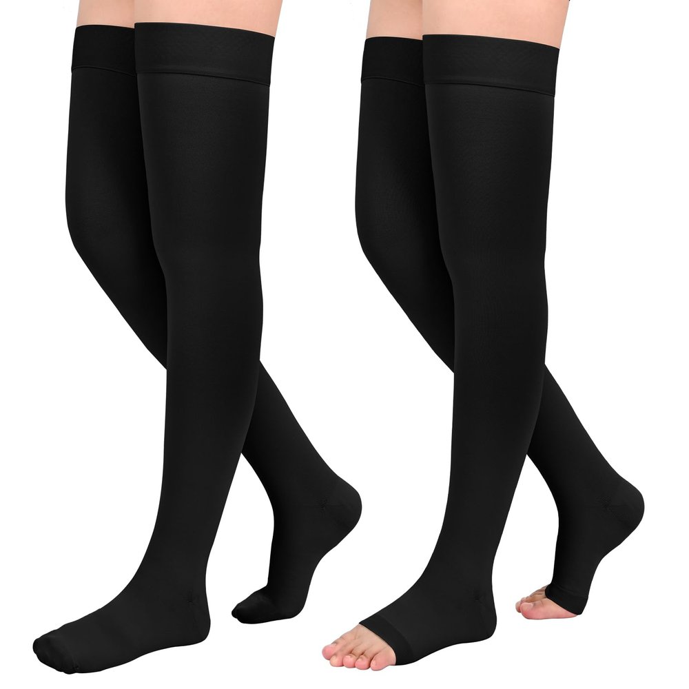 2Pairs Ktinnead 20-30mmHg Thigh High Compression Stockings for Women, Thigh High Compression Socks, Medical Compression Stockings for Pregnant, Teacher, Doctor, Varicose Veins, Swelling, lymphedema