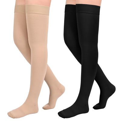 2Pairs Ktinnead 20-30mmHg Thigh High Compression Stockings for Women, Closed-Toe Thigh High Compression Socks, Medical Compression Stockings for Pregnant, Teacher, Doctor, Varicose Veins, lymphedema