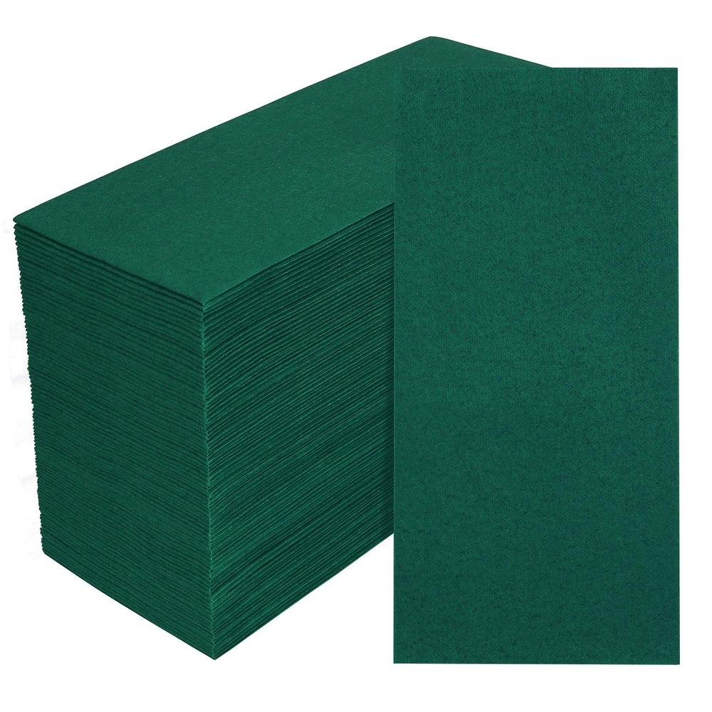 100 Pack Dark Green Paper Napkins, Disposable Linen-Feel Guest Towels Cloth-Like Hand Towels, Soft, Absorbent, Paper Hand Napkins for Christmas, Bathroom, Parties, Weddings, Dinners - 12" x 17"