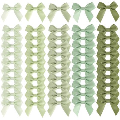 AIMUDI 5 Colors Sage Green 2" Satin Bows Self Adhesive Satin Bows for Gift Wrapping Premade Ribbon Bows with Double-Sided Tape for Making Crafts Baby Shower Birthday Party Wedding Decorations, 50 PCs