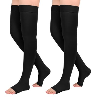 2Pairs Ktinnead 20-30mmHg Thigh High Compression Stockings for Women, Open-Toe Thigh High Compression Socks, Medical Compression Stockings for Pregnant, Teacher, Doctor, Varicose Veins, lymphedema