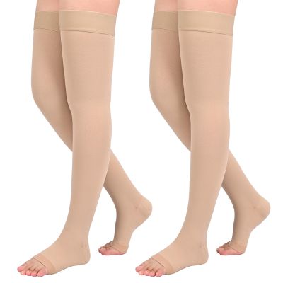 2Pairs Ktinnead 20-30mmHg Thigh High Compression Stockings for Women, Open-Toe Thigh High Compression Socks, Medical Compression Stockings for Pregnant, Teacher, Doctor, Varicose Veins, lymphedema