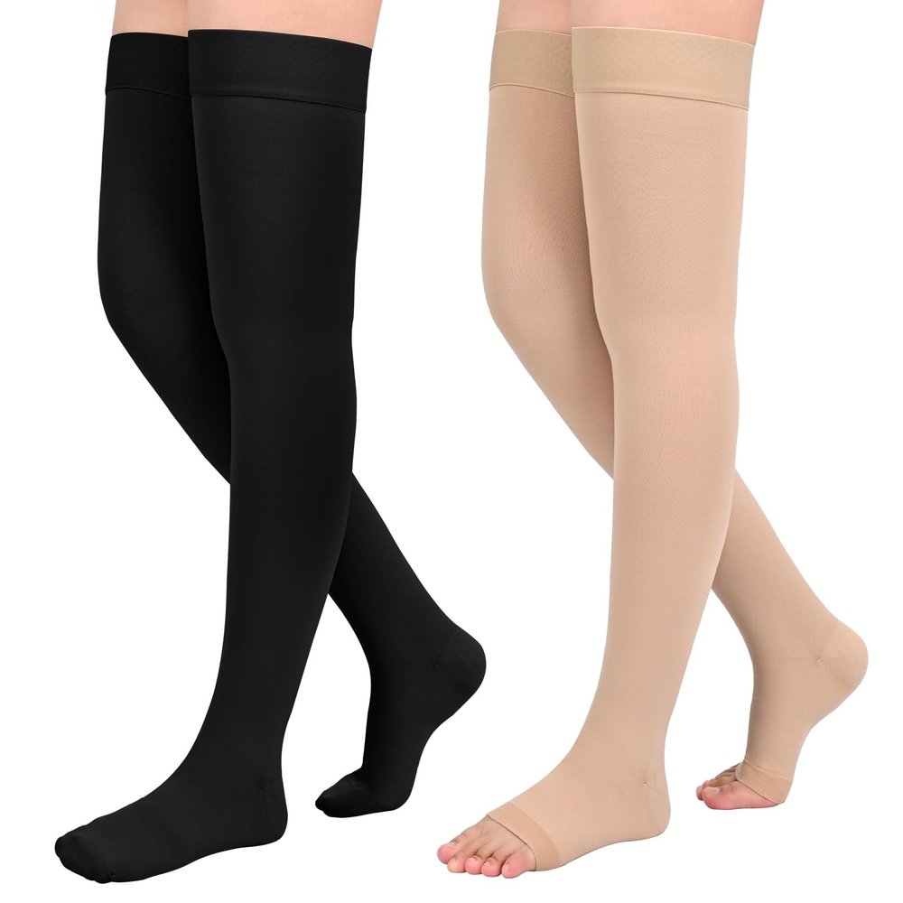 2Pairs Ktinnead 20-30mmHg Thigh High Compression Stockings for Women, Thigh High Compression Socks, Medical Compression Stockings for Pregnant, Teacher, Doctor, Varicose Veins, Swelling, lymphedema