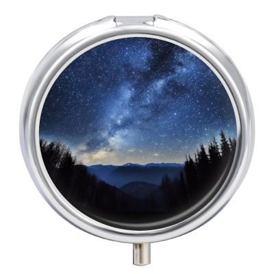 LFDSEPYM Round Pill Box Portable Pill Case for Pocket Night Sky Travel Small Pill Organizer 3 Compartment Metal Pill Container Holder for Medicine Vitamins Fish Oil Supplements