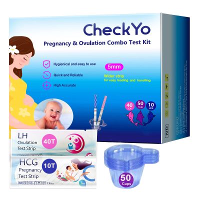 CheckYo Ovulation and Pregnancy Test Strips Combo: 40 Ovulation Tests&10 Pregnancy Tests,Fertility Tests for Women(40LH+10HCG+50 Collection Cups)