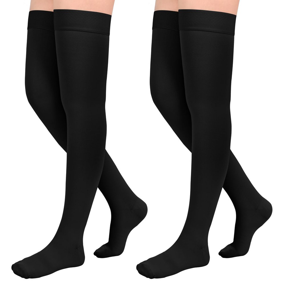 2Pairs Ktinnead 20-30mmHg Thigh High Compression Stockings for Women, Closed-Toe Thigh High Compression Socks, Medical Compression Stockings for Pregnant, Teacher, Doctor, Varicose Veins, lymphedema