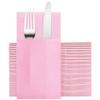 Goldclean Pink Napkins Hand Towels Disposable, Linen-Feel Dinner Napkins with Prefolded Built-in Flatware Pocket, Guest Paper Hand Towels For Wedding, Dinner Or Party (16x16in, 50Pack view 1
