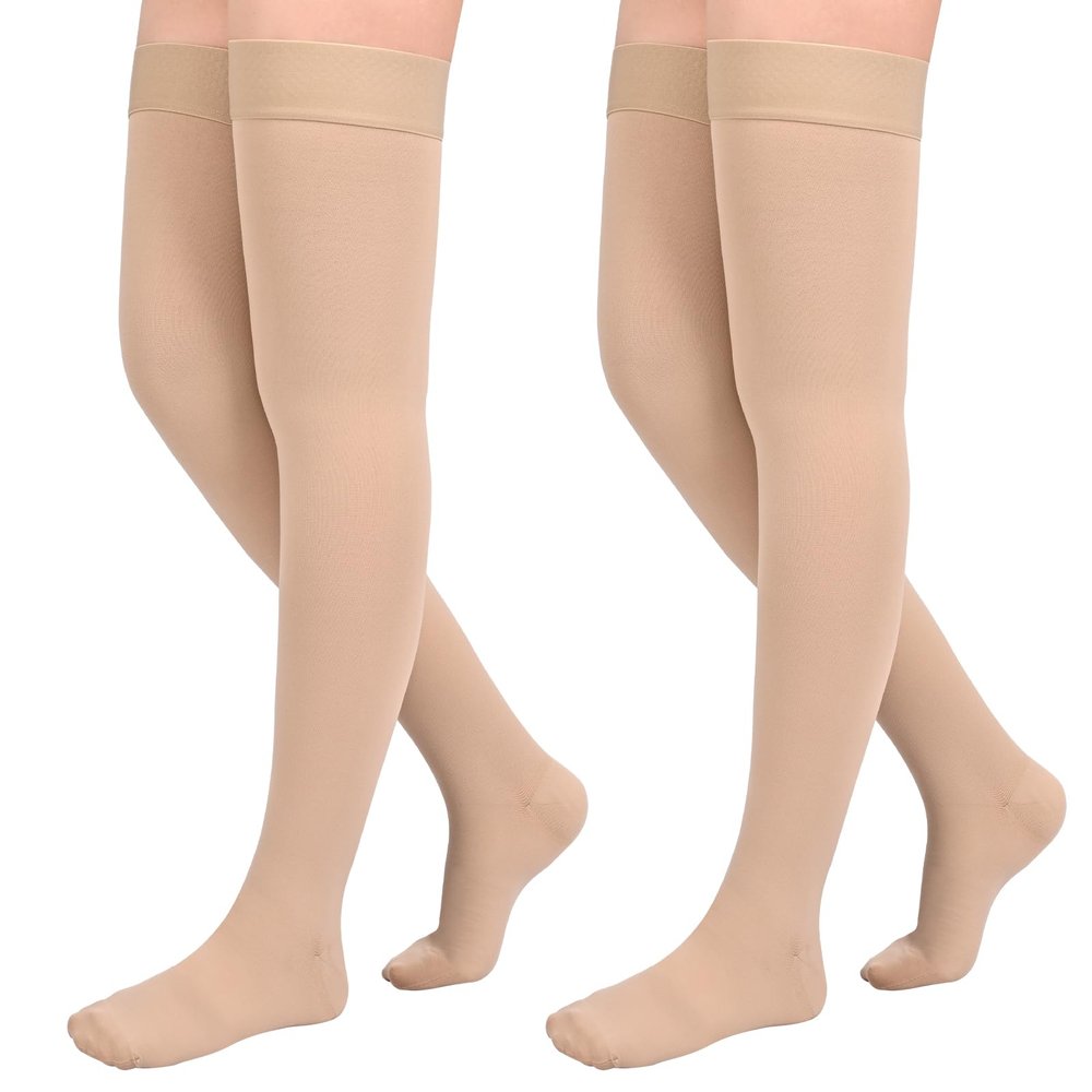 2Pairs Ktinnead 20-30mmHg Thigh High Compression Stockings for Women, Closed-Toe Thigh High Compression Socks, Medical Compression Stockings for Pregnant, Teacher, Doctor, Varicose Veins, lymphedema