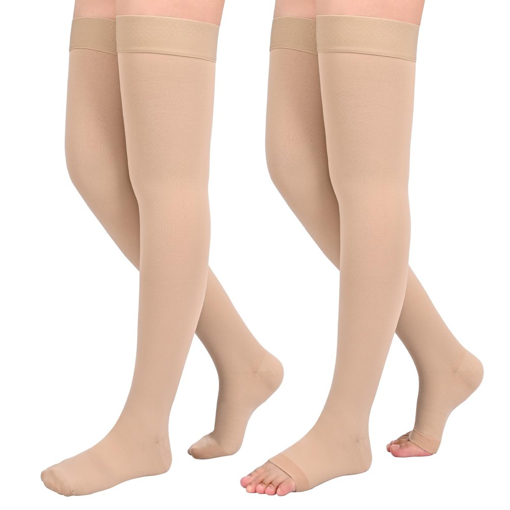 2Pairs Ktinnead 20-30mmHg Thigh High Compression Stockings for Women, Thigh High Compression Socks, Medical Compression Stockings for Pregnant, Teacher, Doctor, Varicose Veins, Swelling, lymphedema