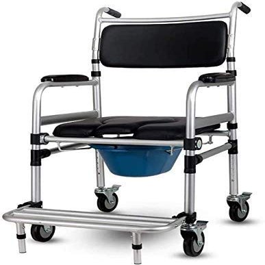 3 in 1 Folding Bedside Commode Chair, Extra Wide Medical Toilet Chair with Wheel Safety Steel Frame, Adjustable Height Commode Toilet