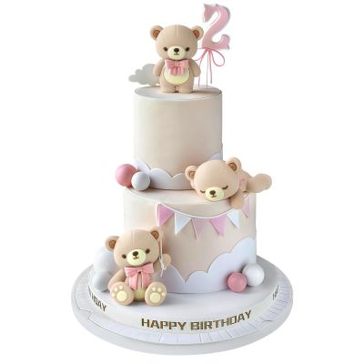 12 PCS Bear Cake Topper, Bear Cake Decorations with Balls Cake Toppers for Boys Girls Baby Shower Birthday Party Decorations (Pink)