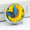 Round Pill Box Portable Pill Case for Pocket Sunflower Blue Butterfly Travel Small Pill Organizer 3 Compartment Metal Pill Container Holder for Medicine Vitamins Fish Oil Supplements view 4