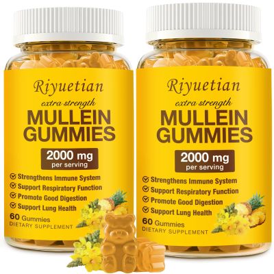 Riyuetian Mullein Gummies, 2000mg Organic Mullein Leaf Extract for Clear Lungs, Boost Respiratory & Digestive, Immune Booster for Adults & Kids, Allergy Friendly, Non-GMO, 120 Gummies