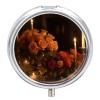Round Pill Box Portable Pill Case for Pocket There are Roses on The Table Travel Small Pill Organizer 3 Compartment Metal Pill Container Holder for Medicine Vitamins Fish Oil Supplements view 1