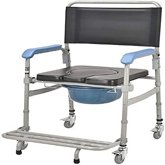 Commode Chair,Toilet Chair 2-in-1 Rolling Transport Commode,Foldable Shower Wheelchair with Armrests, Locking Rear Castors, Footrests and PU Commode Seat Adjustable Height