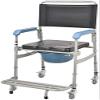 Commode Chair,Toilet Chair 2-in-1 Rolling Transport Commode,Foldable Shower Wheelchair with Armrests, Locking Rear Castors, Footrests and PU Commode Seat Adjustable Height view 1
