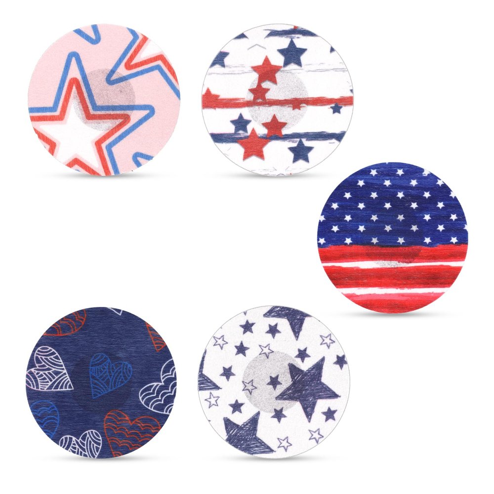 25pcs Adhesive Patch for Libre 2/3, Waterproof CGM Sensor Covers Star Independence Day Blood Sugar Monitor Adhesive Patch American Flag Sensor Stickers Compatible with Freestyle Libre (5 Styles)