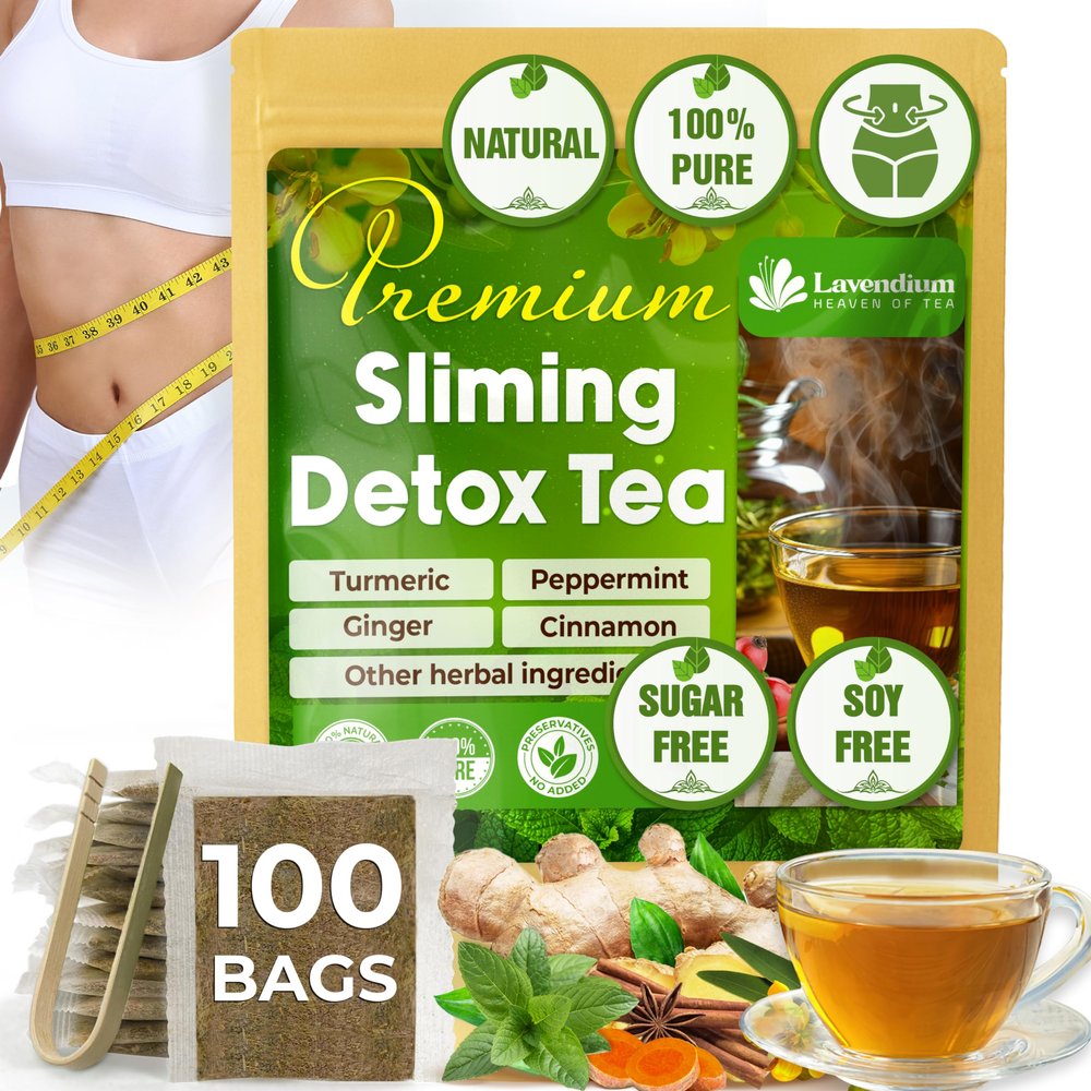 100 Bags - SIimming Detox Tea Caffeine Free - Herbal Tea with Chamomile, Hibiscus Tea & Ginger Root for Colon Cleanse  Natural Citrus & Cinnamon Herbal Tea for Digestive Health