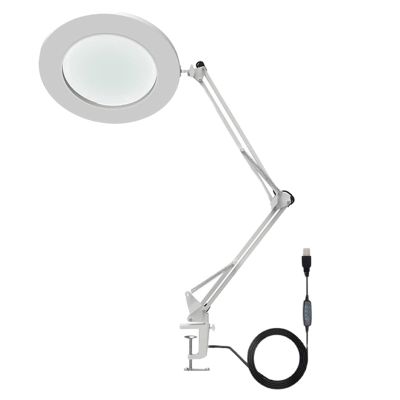 10X Magnifying Glass LED Repair Lamp with 3 Colors Light Flexible Arm Brightness Adjustable Workbench Light with Clip (White)