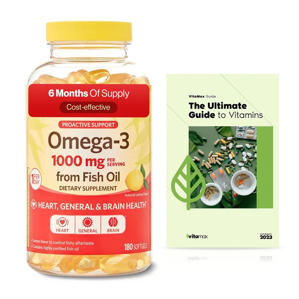 Spring Valley Omega-3 from Fish Oil 1000 mg, Maximum Care, 180 Count + Exclusive VitaMax Vitamin Guide (2 Items)