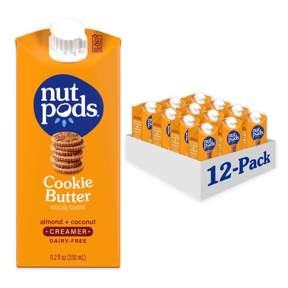 nutpods Cookie Butter Non Dairy Coffee Creamer, Sweetened with Organic Cane Sugar, Made from Almonds and Coconuts, Gluten Free, Non-GMO, Vegan, Kosher, Plant Based (12-Pack)