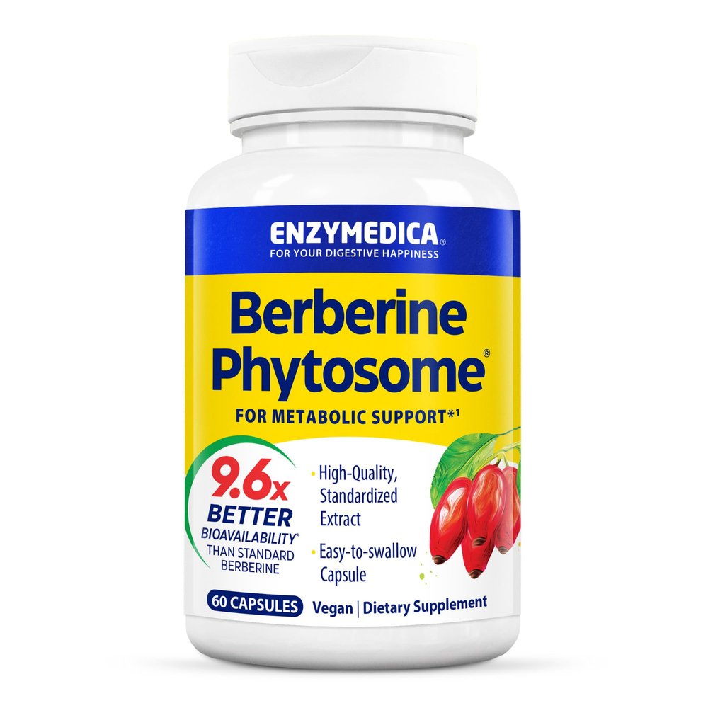 Enzymedica, Berberine Phytosome, 9.6X Better Bioavailability, High Potency Natural Vegan Dietary Supplement for Metabolic Support, 60 Capsules
