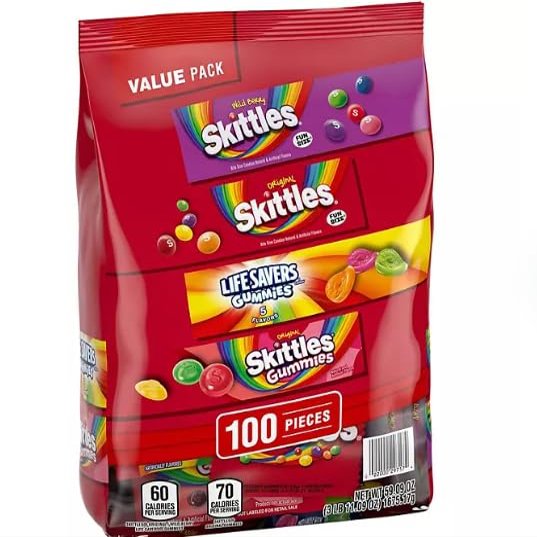 HUBZ Assorted Candy Variety Pack, 100 Pieces, Skittles, Gummies and Life Savers, Bulk Bag