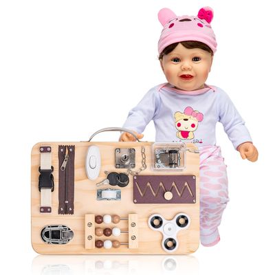 Assistex Fidget Busy Board for Adults with Dementia - Calming Activities and Games for Seniors Sensory Mat with Guide Book with Assistex 22 inch - Lifelike Reborn Baby Dolls for Seniors with Dementia