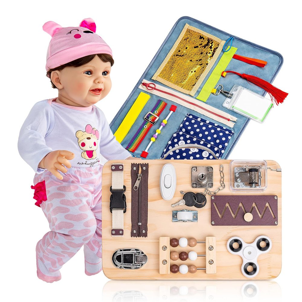 Assistex Fidget Busy Board for Adults with Dementia with Assistex 22 inch - Lifelike Reborn Baby Dolls for Seniors with Dementia and Assistex Fidget Blanket for Adults with Dementia