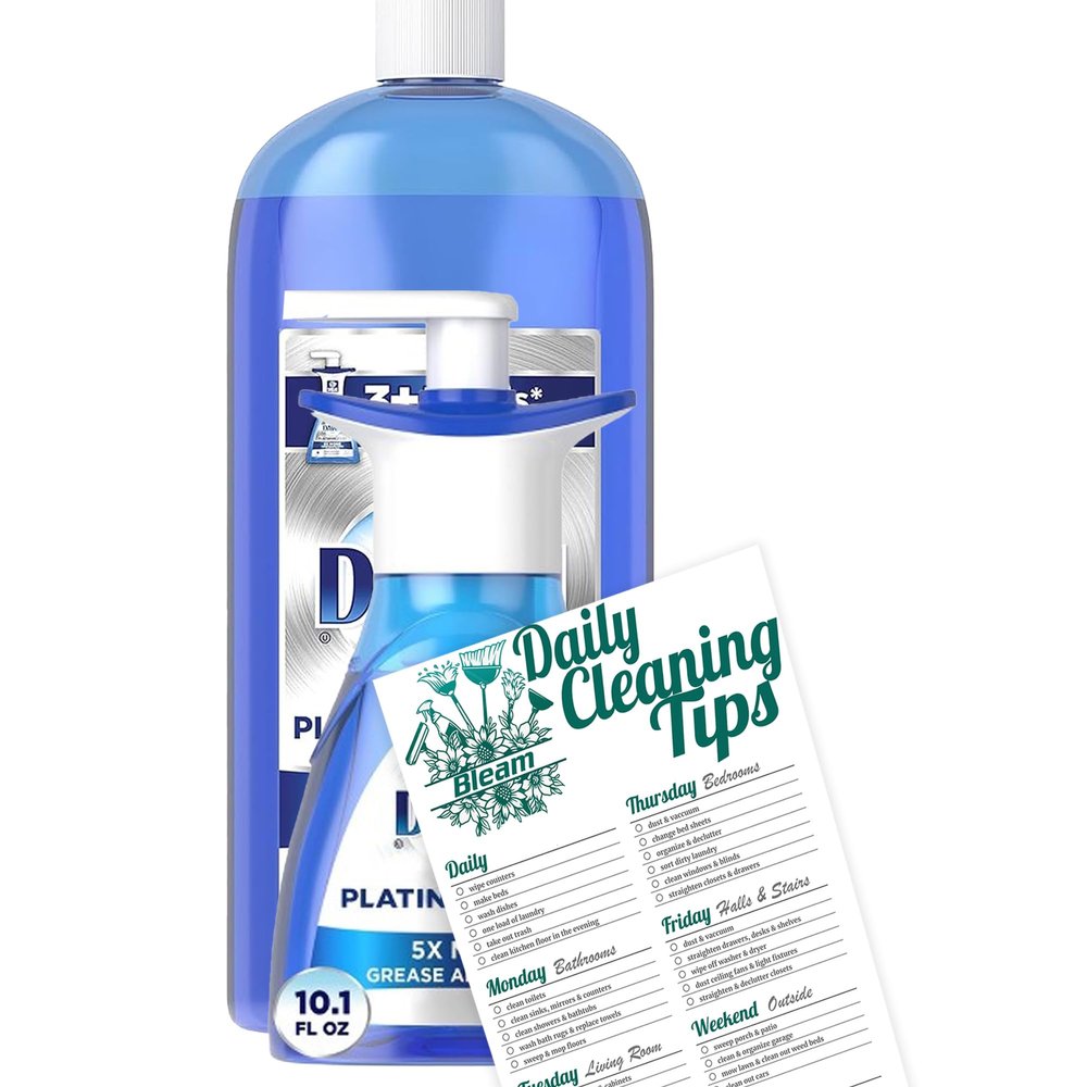 Bleam Cleaning Platinum Dish Soap Bundle - 1 Platinum Erasing Foam Refill 30.9 Oz & 1 Ultra Platinum Erasing Foam Pump 10.1 Oz - Fresh Rapids Scent With Cleaning Tip Card - Set