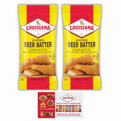 Louisiana Fish Fry Seasoned Beer Batter Mix 8.5 oz Gift Pack with Cooking Guide - 2 Pack