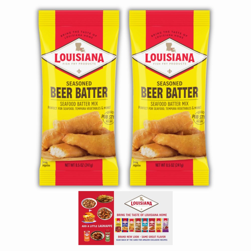 Louisiana Fish Fry Seasoned Beer Batter Mix 8.5 oz Gift Pack with Cooking Guide - 2 Pack