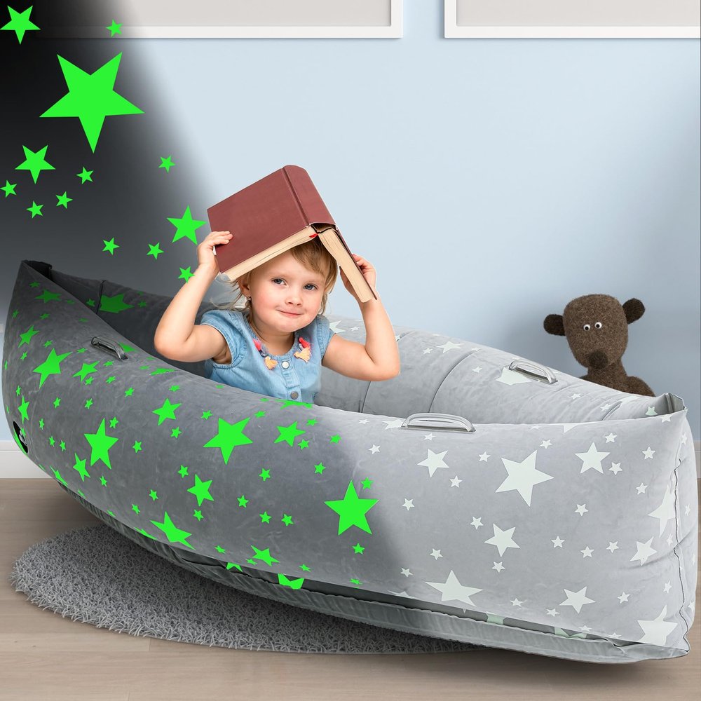 Maitys Sensory Peapod Chair for Kids, 60 Inch Inflatable Pea Pod Canoe for Autistic Children with Autism ADHD Sensory Toy, Includes Electric Air Pump(Glow Star)