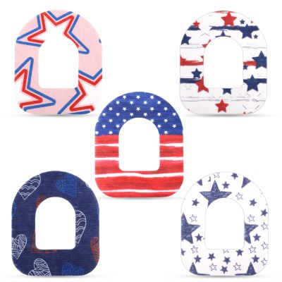 25pcs Adhesive Patches for Omnipod, 4th of July Independence Day CGM Patch Protector Waterproof Overpatch Sweatproof Tape Pre-Cut Sensor Sticker Cover Compatible with Omnipod 5 Over Patch (5 Styles)