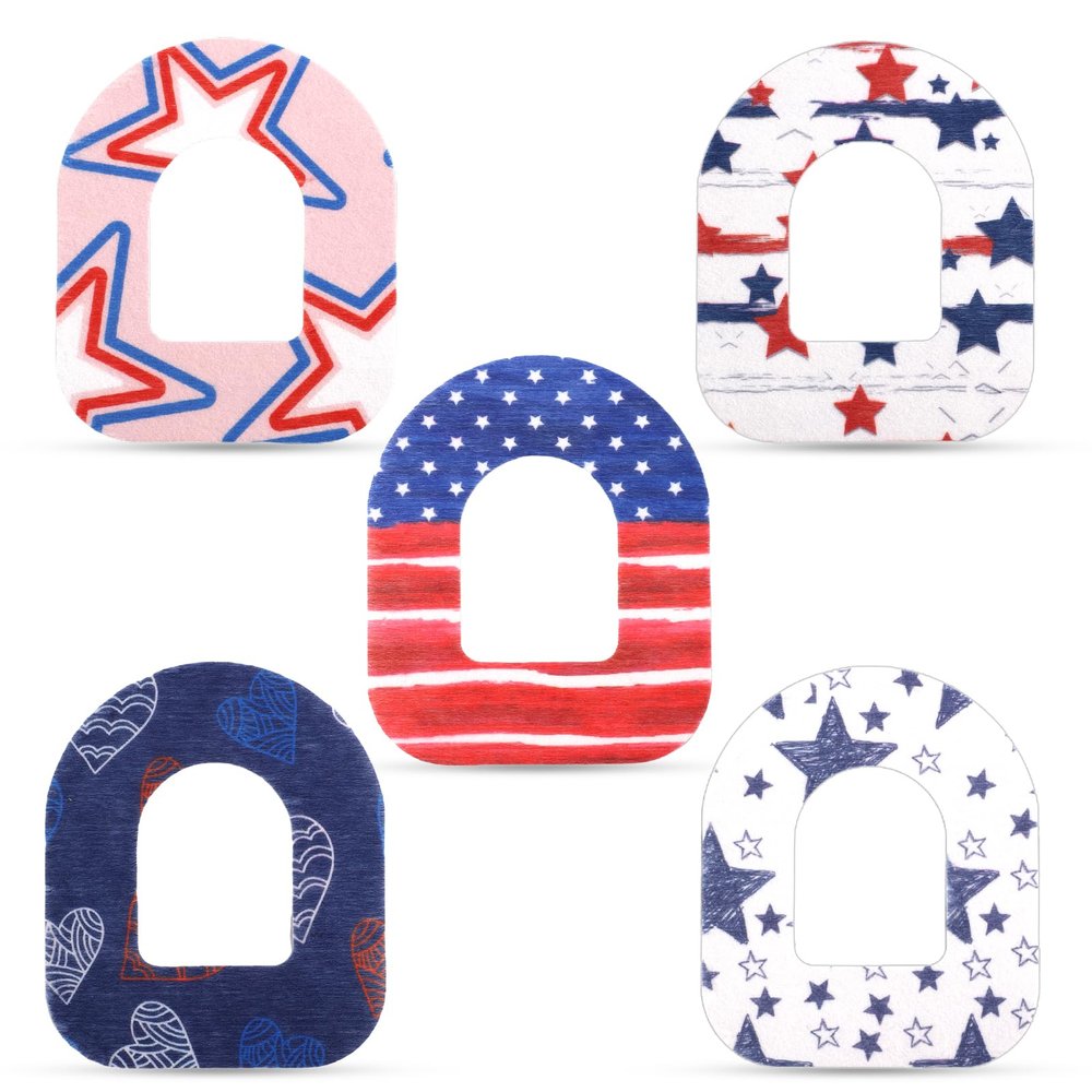 25pcs Adhesive Patches for Omnipod, 4th of July Independence Day CGM Patch Protector Waterproof Overpatch Sweatproof Tape Pre-Cut Sensor Sticker Cover Compatible with Omnipod 5 Over Patch (5 Styles)