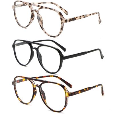 DXYXYO 3 Pack Retro Aviator Reading Glasses for Women 2.0, Mens Classic Lightweight Blue Light Blocking Computer Readers, Black Grey Brown