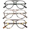 DXYXYO 3 Pack Retro Aviator Reading Glasses for Women 2.0, Mens Classic Lightweight Blue Light Blocking Computer Readers, Black Grey Brown view 2