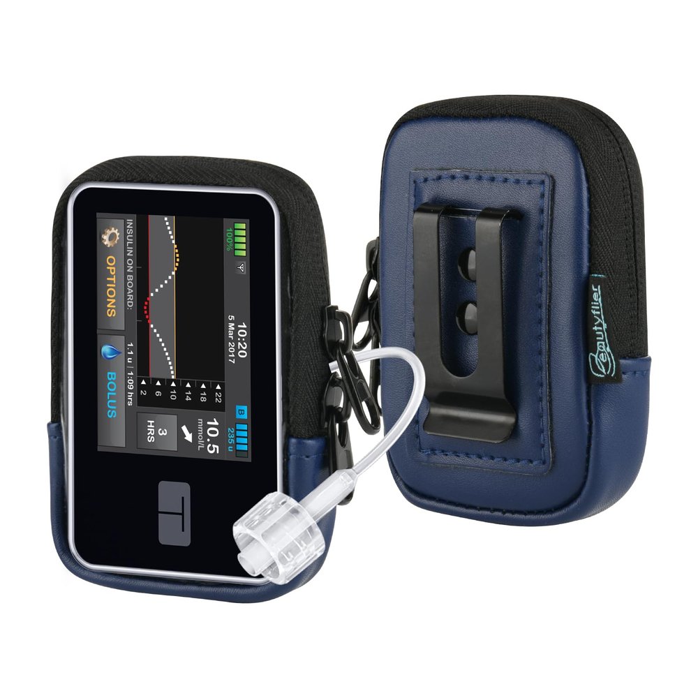 Beautyflier Insulin Pump Case for Tandem T:Slim X2, Insulin Pump Holder Compatible with T:Slim/T:Slim G4, Insulin Pump Storage Bag with Belt Clip, Not Easy Fall & Break Pump Accessories (Dark Blue)