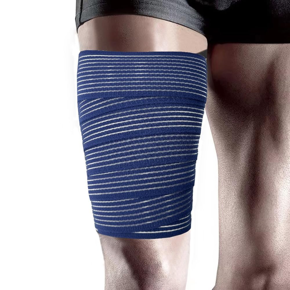 Lxnderment Elastic Thigh High Compression Support Bandage, Full Thigh Brace Wrap, Plus Size Leg Compression Garment Trimmer, Workout Wrap, Adjustable (Blue)